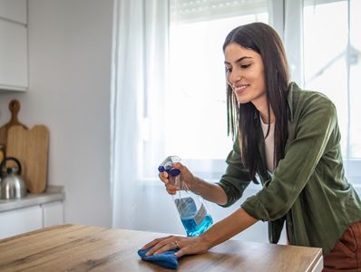 Women cleaning the table happily