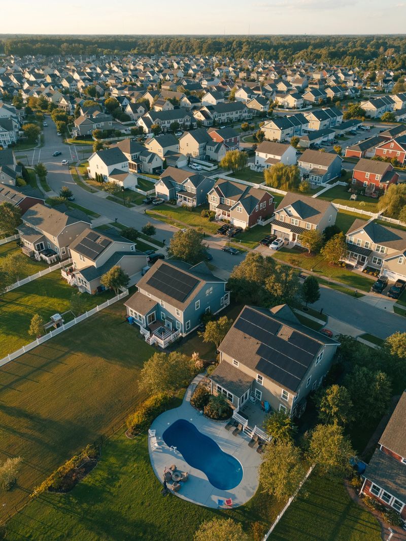 Golden Hour Residential Solar Panels - Modern Middle Class Neighborhood - Dense Population