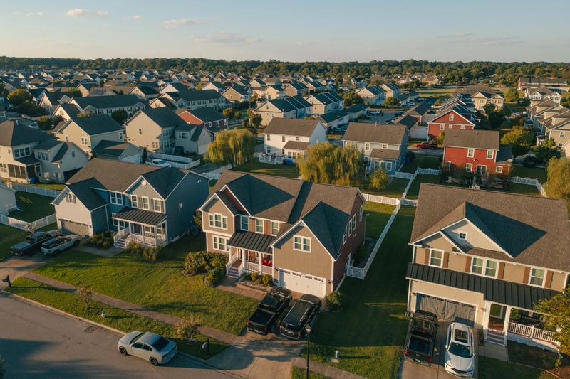 Golden Hour Residential Solar Panels - Modern Middle Class Neighborhood - Dense Population