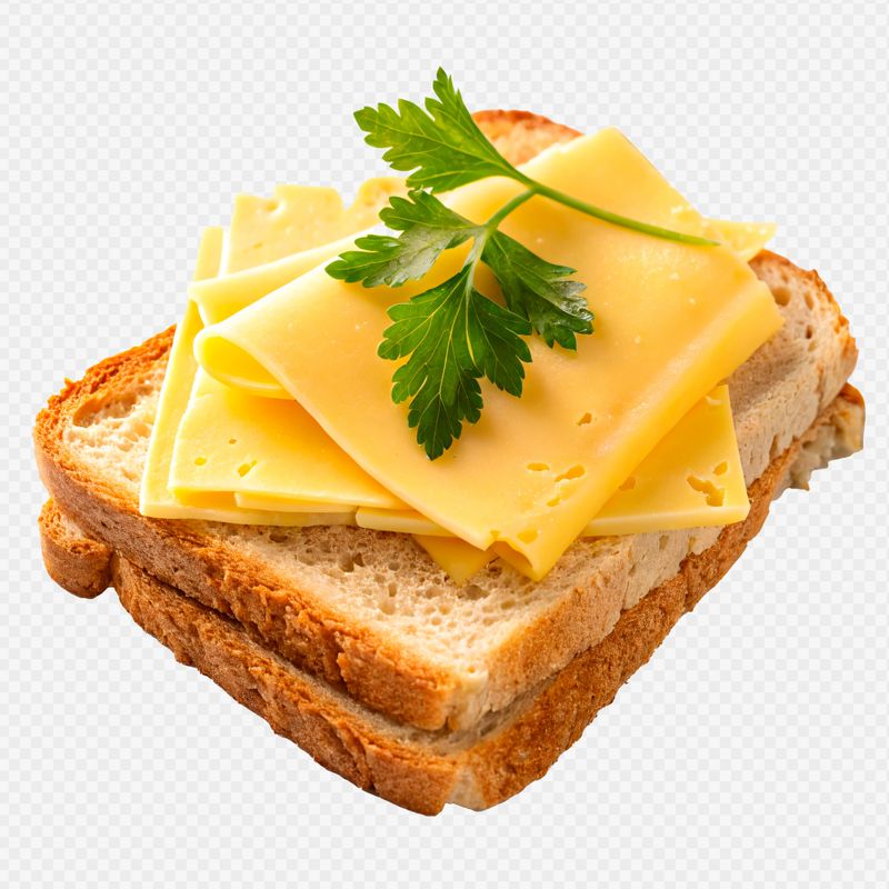 Fresh sandwich with two slices of bread, layered cheese, and parsley garnish, concept of simple meal