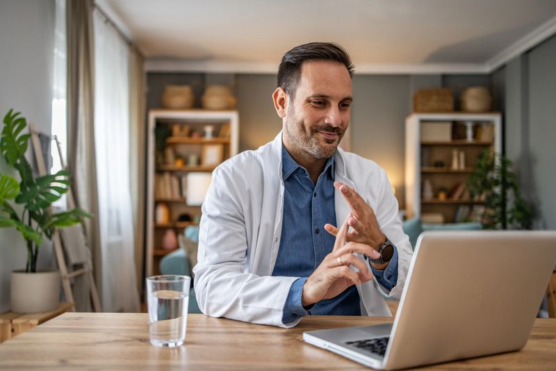 A doctor engages in a video conference, providing a medical consultation to a patient remotely. With a focus on delivering quality healthcare through digital platforms, the physician offers expert advice and guidance from a professional setting. This image highlights the growing role of telemedicine, the convenience of virtual consultations, and the ability of healthcare professionals to connect with patients anytime, anywhere.