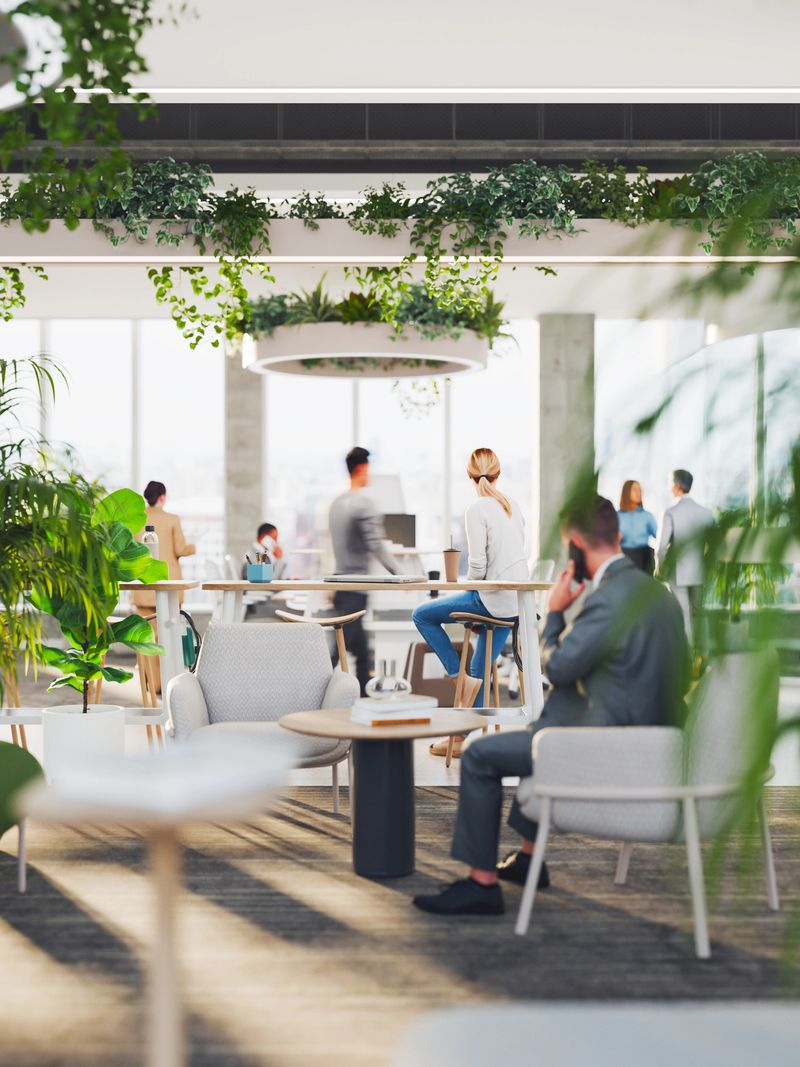 3D render of a modern green office interior. All objects in the scene are 3D and the images used are my own