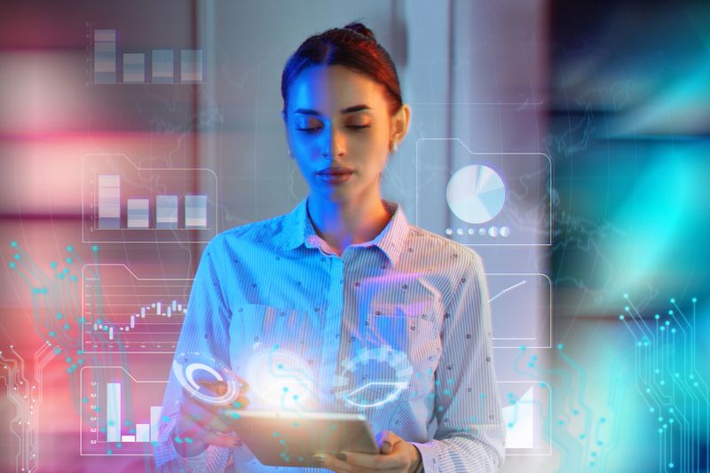 Businesswoman using artificial intelligence on the smart device