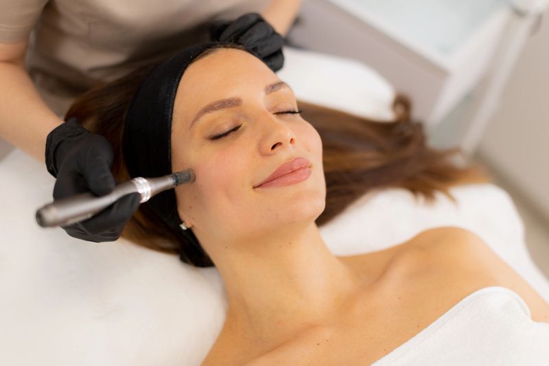 A skilled practitioner performs microneedling on a relaxed client, enhancing skin texture and rejuvenation. The tranquil spa ambiance promotes a sense of calm and well-being.