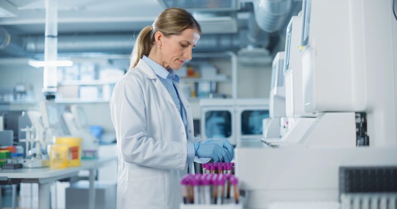 Lab scientist at work in a modern medical research facility