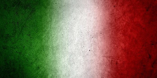 Grunge textured Italian flag with green, white, and red vertical stripes.