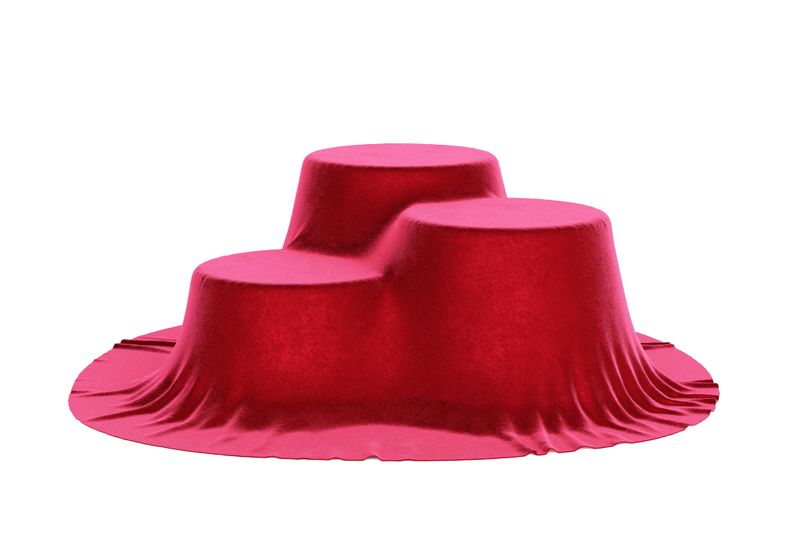 Luxury premium red velvet podium to display product with tablecloth elegant red velvet three step. pedestal advertising fashion cosmetic white background. object with clipping path. 3D Illustration.