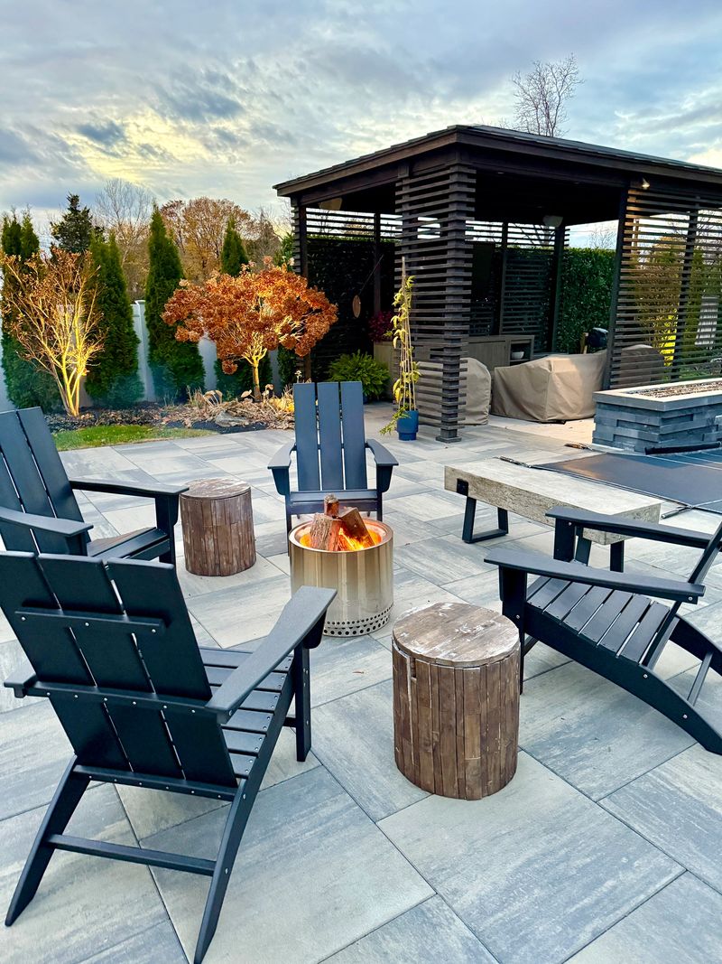 Perfect for solo, friends and family entertaining outside.  relax by the pool on a bench or Adirondack chair even in the cold weather and enjoy the home's backyard each day, all year round.  Entertain all seasons by the warmth of the firepit stove!