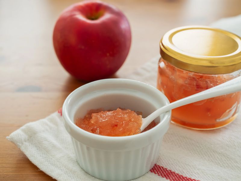 Homemade apple jam in glass jar
