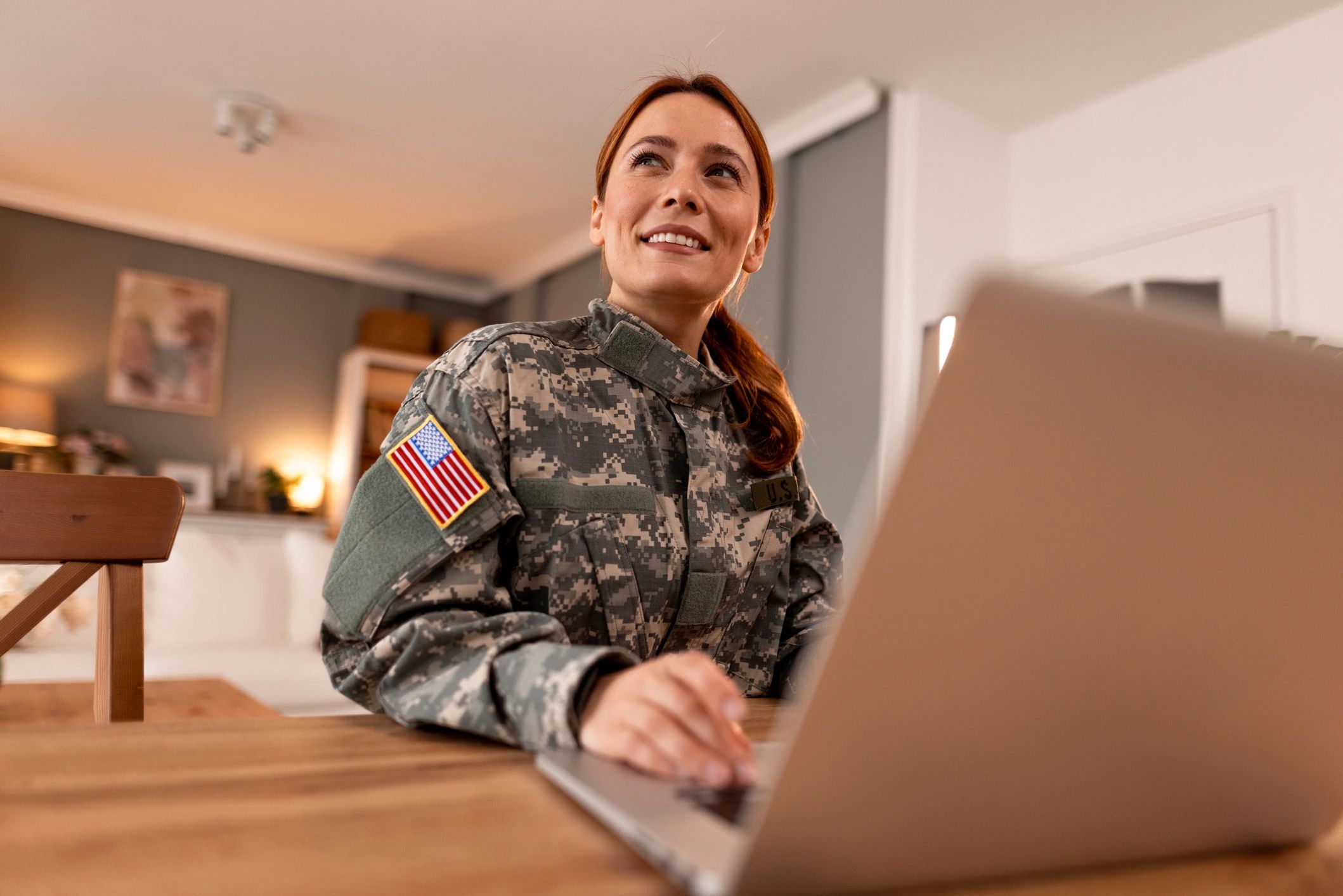 Woman at computer.
