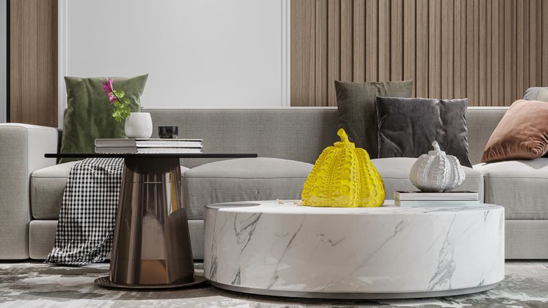 Beautiful Furnished Living Room Interior in New Home with Furniture