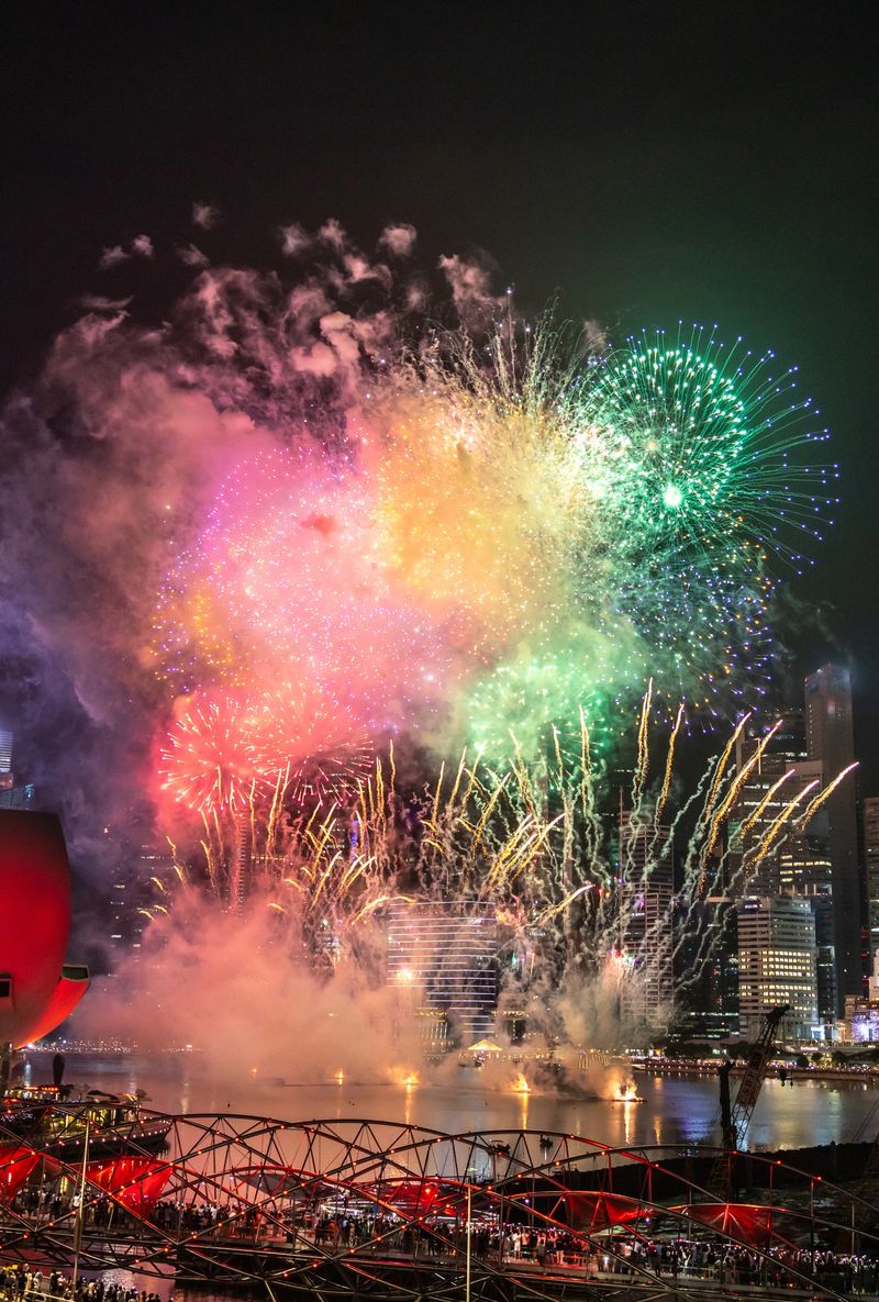 Fireworks celebrations for year of 2025 in Singapore city.
