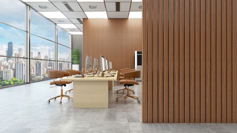 Contemporary Office Design Featuring Open Space and Plants. 3D Render