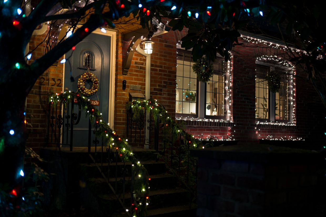 Christmas lights installed on a house in Michiana.