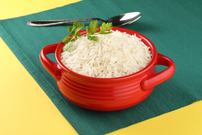 Cooked plain white basmati rice or steamed rice in bowl