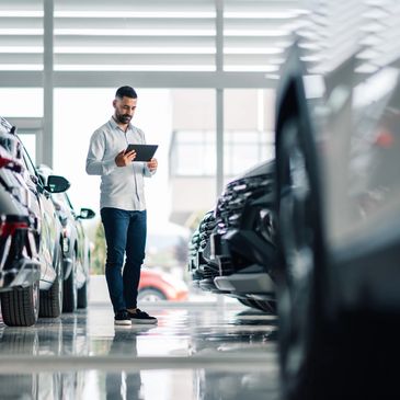 Man looking through a selection of cars for sale