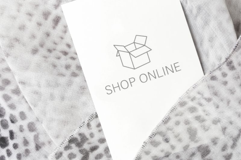 Shop online, written on the clothing tag