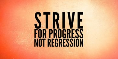 Motivational quote on progress with an orange textured background.