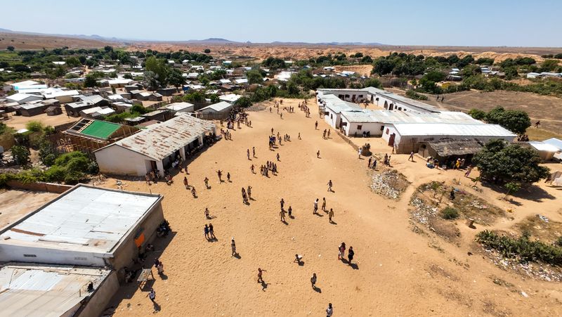 Landscapes of the island of Madagascar, Central Highlands Isalo National Park, sapphire and gem mine in Sakaraha town