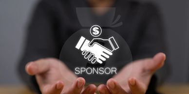 Hands presenting a digital icon of a handshake labeled 'Sponsor' with a dollar sign above.