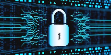 Digital padlock symbolizing cybersecurity.