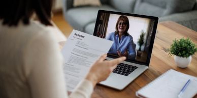Online job interview with resume review.
