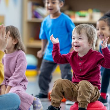 Happy children playing and learning together.