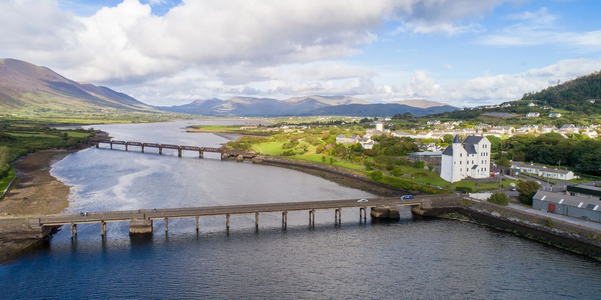 Cahersiveen in Kerry on the Wild Atlantic Way. The Barracks on the river Fertha.