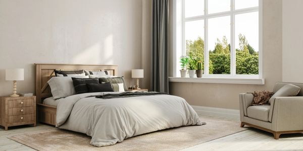 Minimalist cozy living space with greenery.