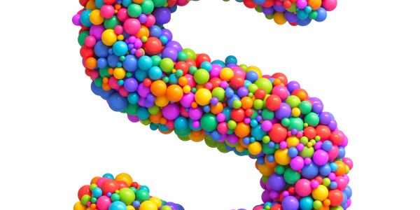 Colorful 3D number 2 made of small spheres.