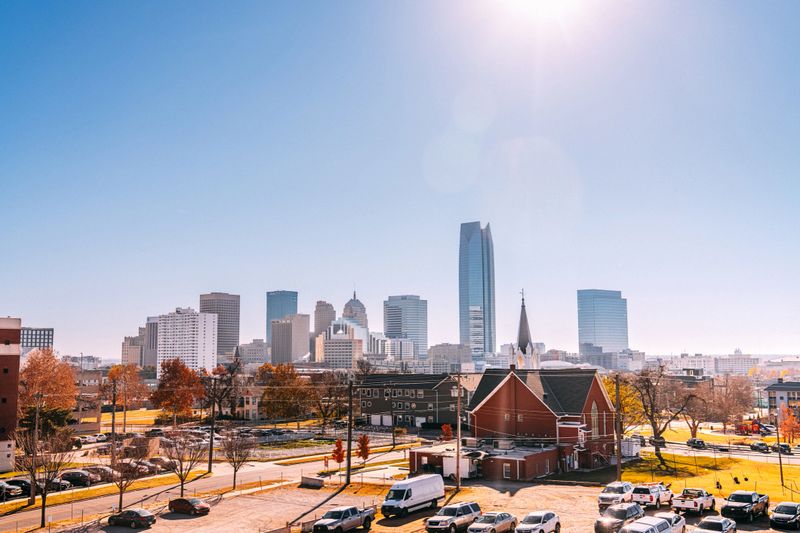 Elevated View of Downtown Oklahoma City Skyline on a Sunny Winter day