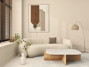 Neutral, modern living room.