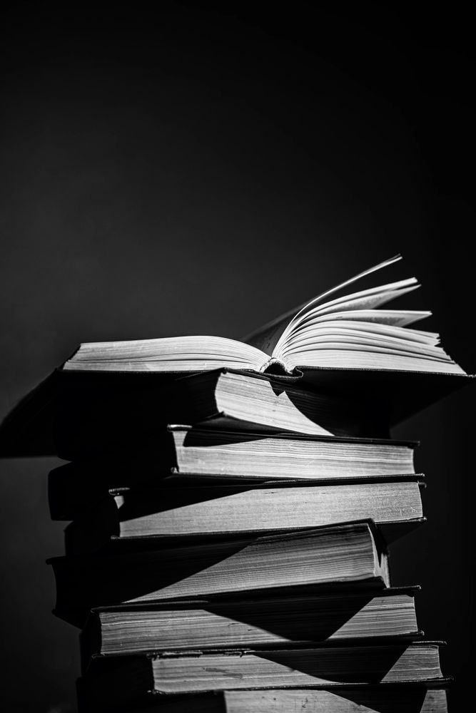 Stack of books in black and white