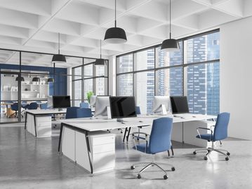 Office tables and chairs in a very clean surrounds