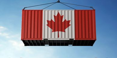 Shipping container painted with Canadian flag.