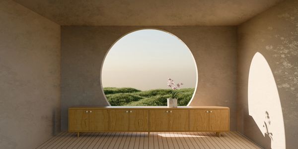 diseño de interiores, vista jardín, mueble bajo