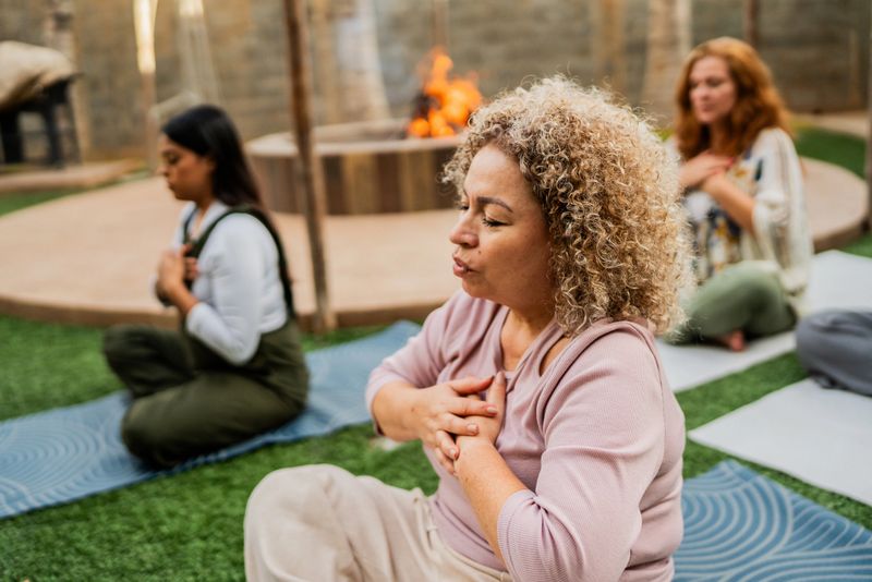 Women during meditation session during a spiritual retreat