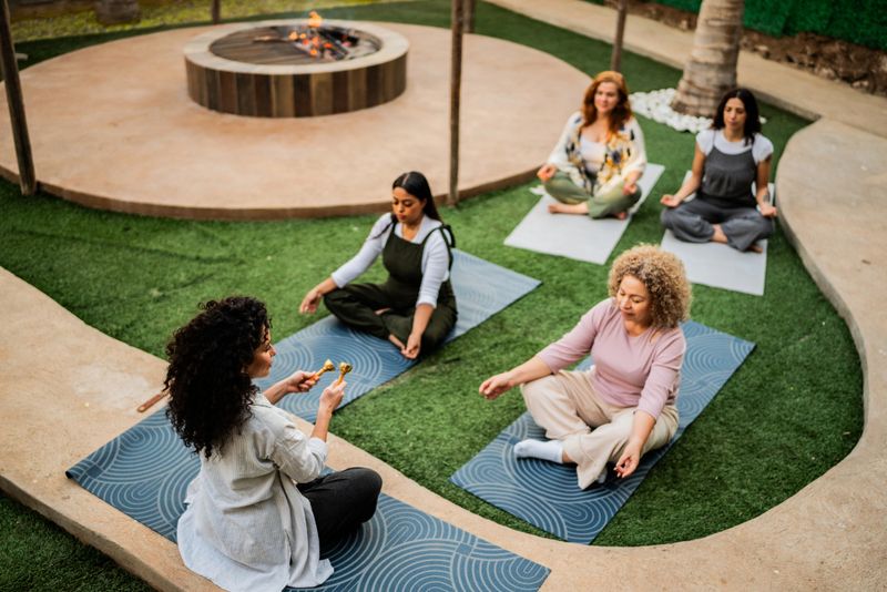 Women during meditation session during a spiritual retreat