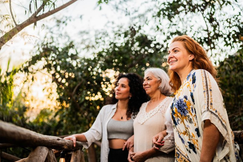 Friends women contemplating outdoors