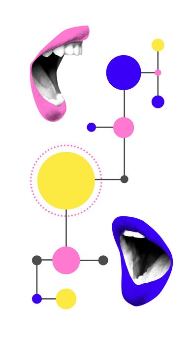 Colorful abstract lips with connected circles design.