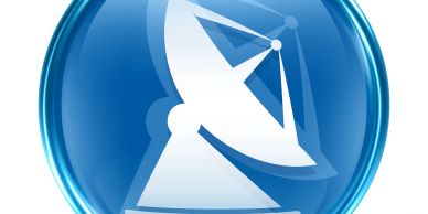 Blue circular icon with a white satellite dish symbol.