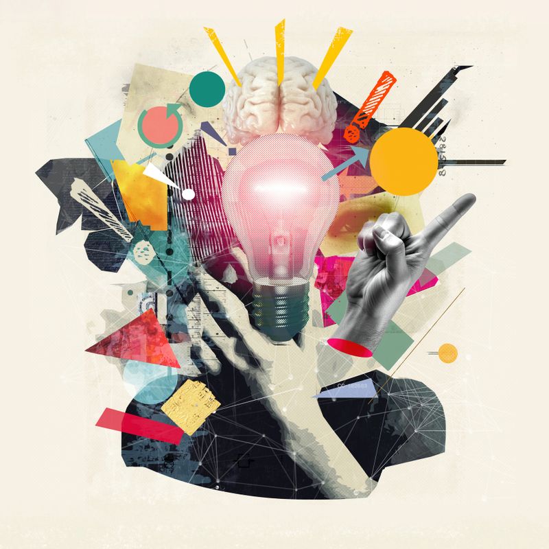 Concept of business ideas and startups. Strategic thinking in marketing, developing creative advertising campaigns, information, data analysis, creativity, brainstorming. Visual art collage design