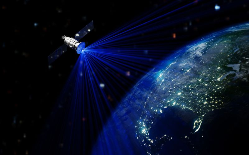 Satellite In Space Station Orbiting Earth