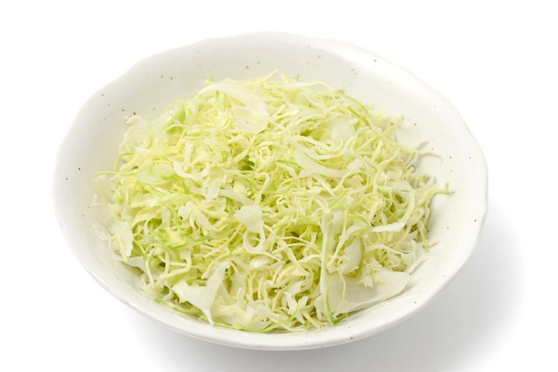 shredded cabbage in a plate on white background
