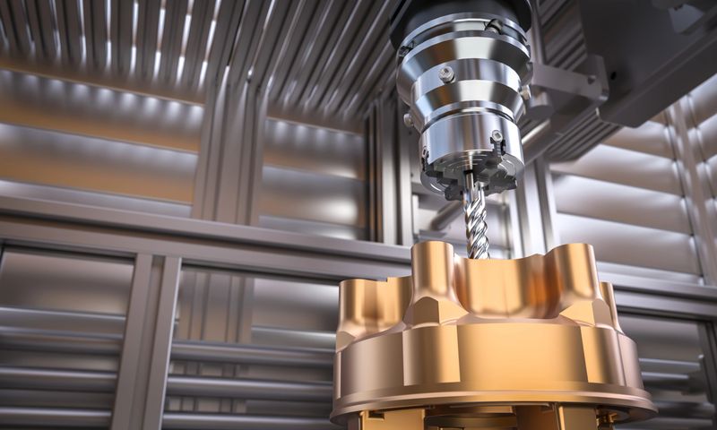 Automated industrial process of metalworking with a cnc machine in a factory