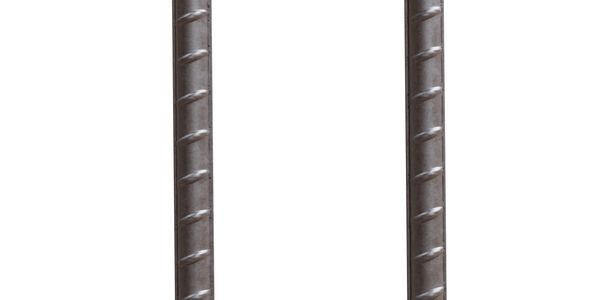 Metal U-shaped rebar with ribbed texture.