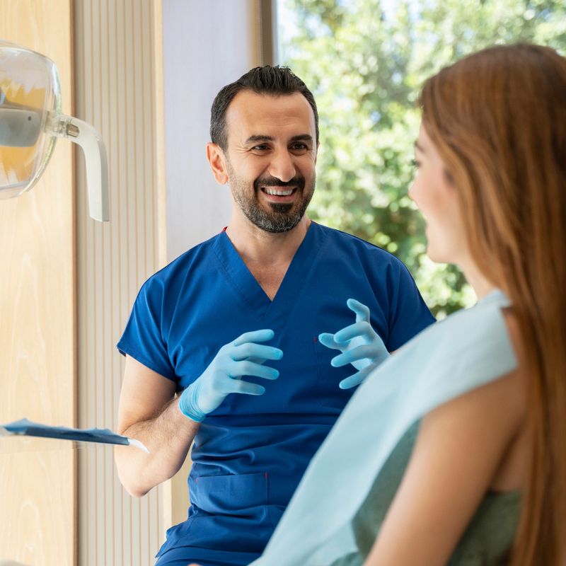 Young female patient having dental treatment at dentist's office