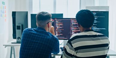 A city skyline with many connected lines and dots.