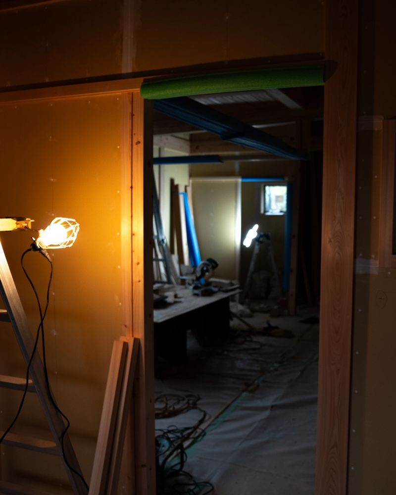 A workshop inside a new house under construction
