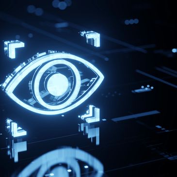 Futuristic glowing eye symbol representing vision technology.
